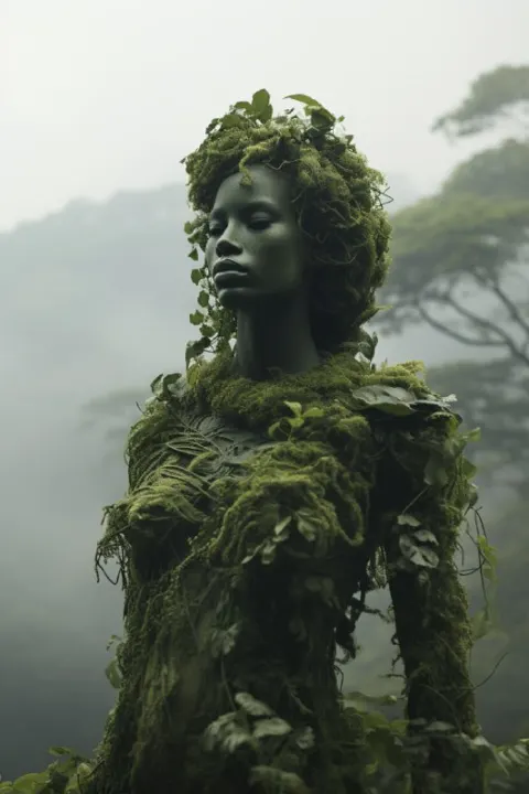 Mystical Topiary Goddess Transforming Into Greenery
