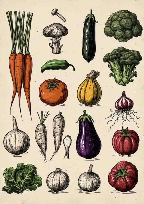 Vintage Vegetable Etchings