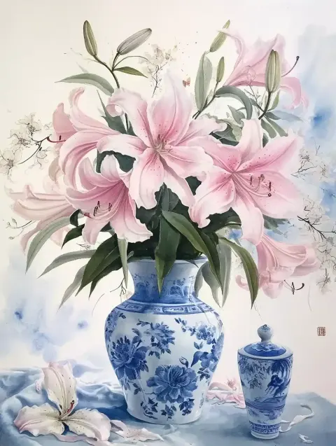 Exquisite Lily in Chinese Watercolor