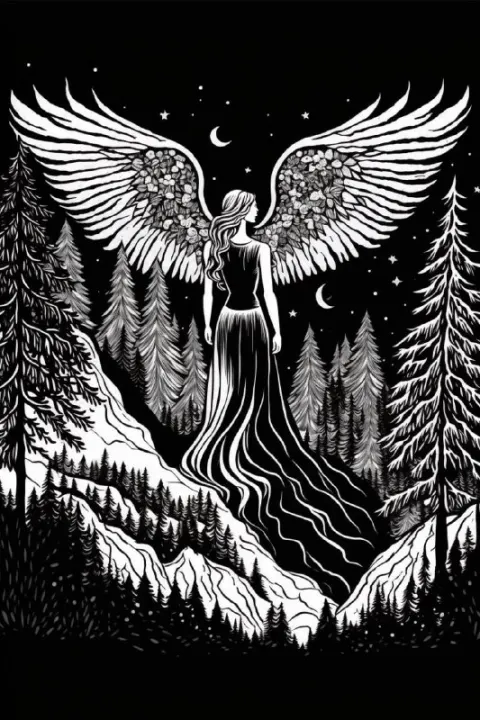 Psychedelic Magical Forest White on Black Coloring Page