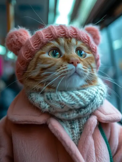 Lifelike Cat Boarding Bus