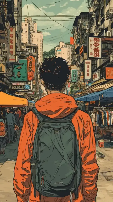 Contemplative Shopper in Comic Book Style