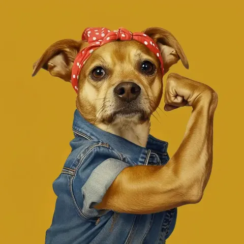 Rosie the Riveter Dog Iconic Pose in Pop Art
