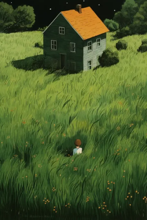Boy in Tall Green Grass Elsa Beskow Style Aerial View