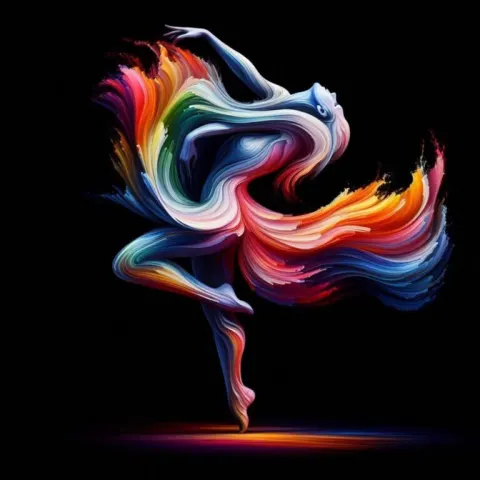 Abstract Dance Word in Vivid Color on Black