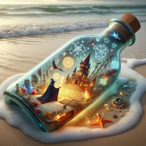 Wizards Tower Inside Bottle Floating at the Beach