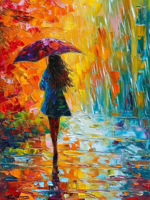 Rainy Umbrella Reflections