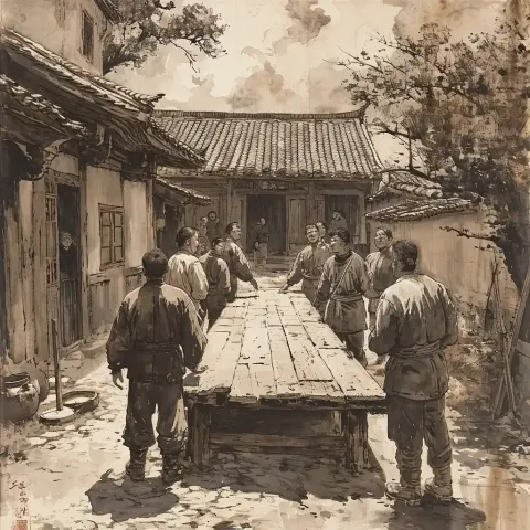 Chinese Village Meeting Cartoon Violence