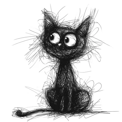 Scribbled Cat in Clean Outline