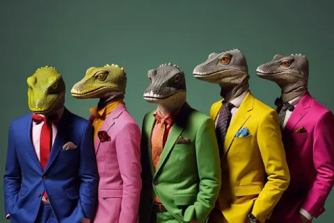 Dashing Anthropomorphic Reptilian Sextet Group Photo