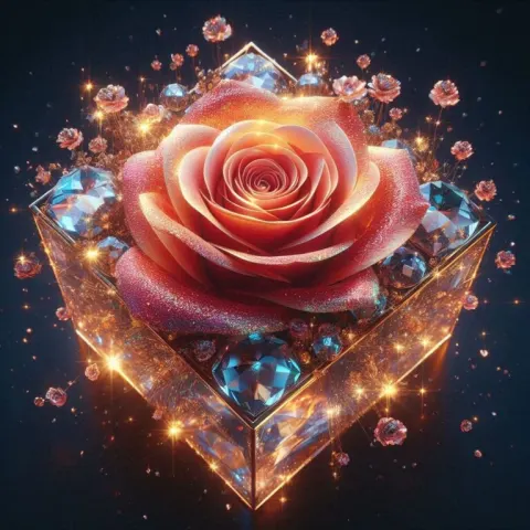 Sparkling Rose With Crystal Box Named Angie 3D Art