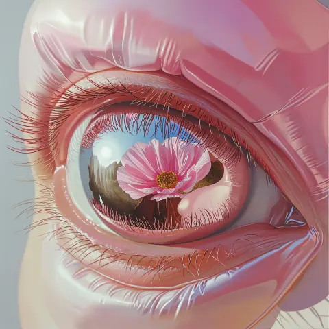 Reflective Brown Eyes with Flower Balloon