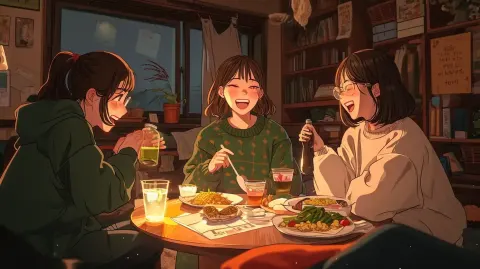 Winter Night Potluck Dramatic Japanese Illustration