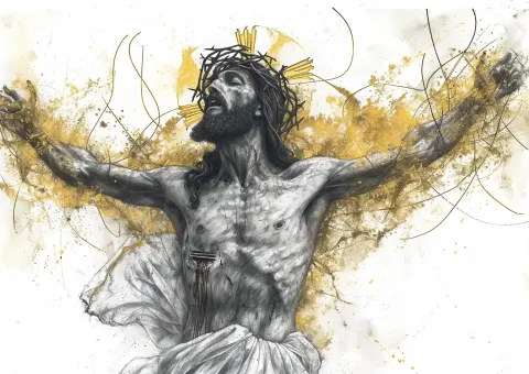 Dynamic Jesus Gold  Black Watercolor
