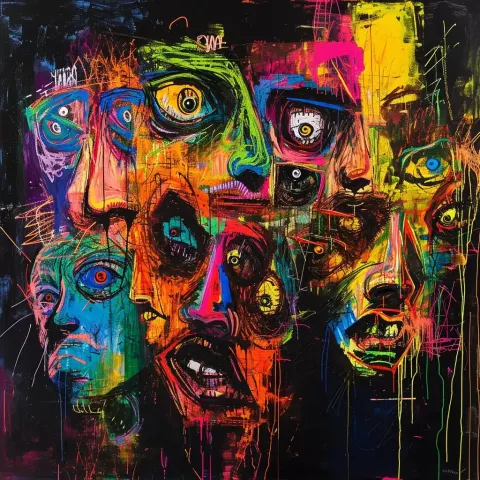 Distorted Neon Faces