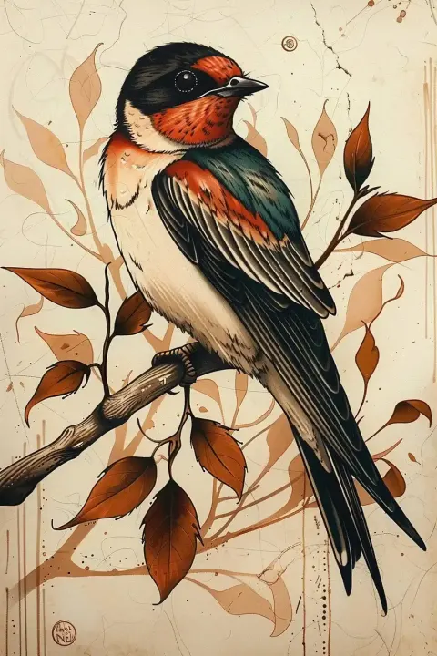 Tattoo Swallow on Branch
