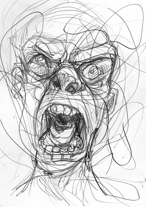 Brushwork Screaming Face Sketch