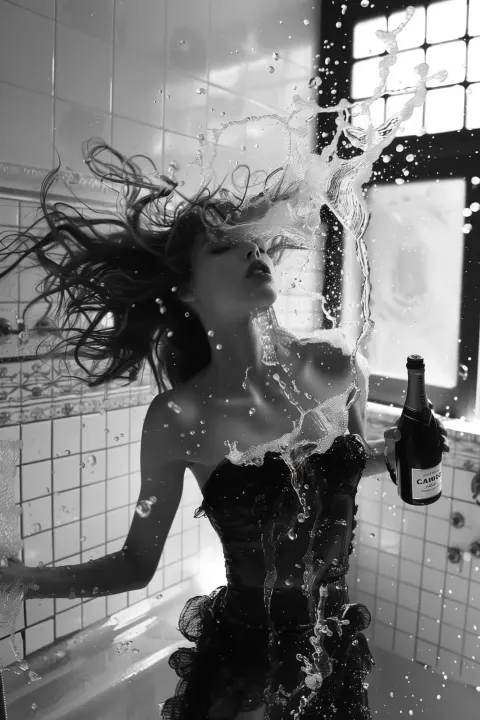 Chanel Model Discards Champagne
