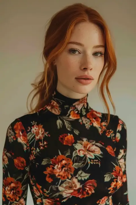 Red-Haired Model in Floral Dress
