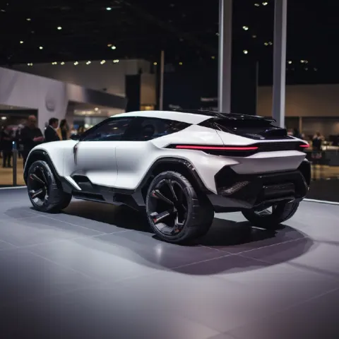 Futuristic 2050 Concept Sport SUV on White Plinth
