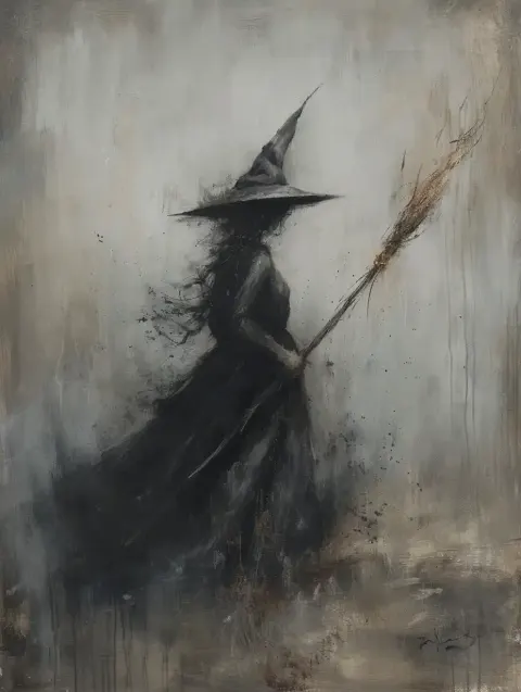 Vintage Witch Oil Painting