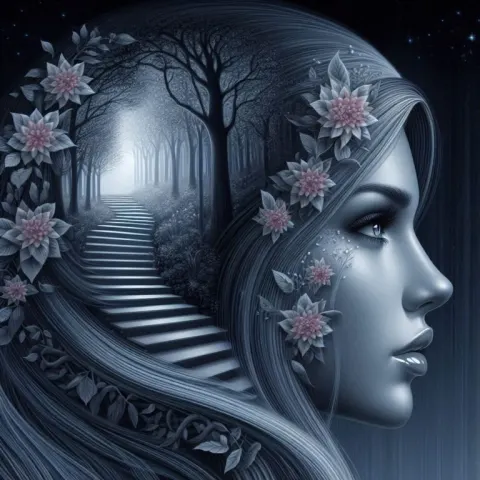 Surreal Human Profile Merging into Night Cityscape