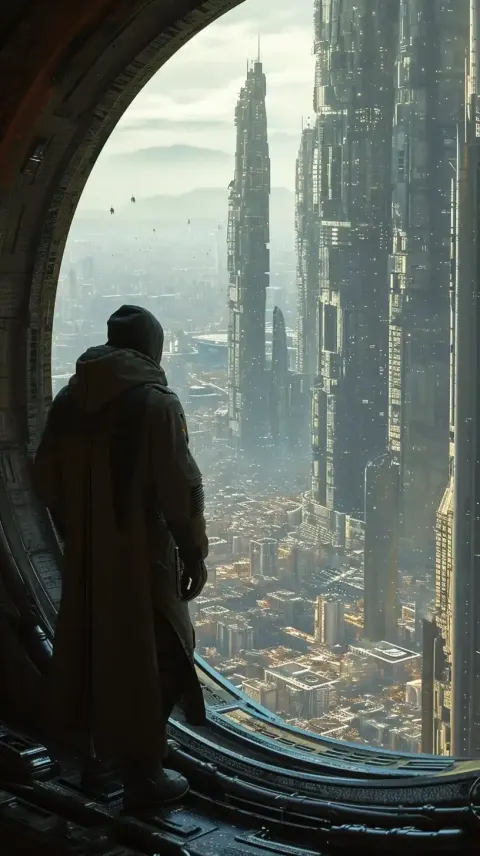 Futuristic City with Moebius Statues