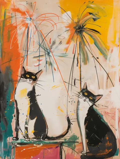 Animated Cats Fireworks