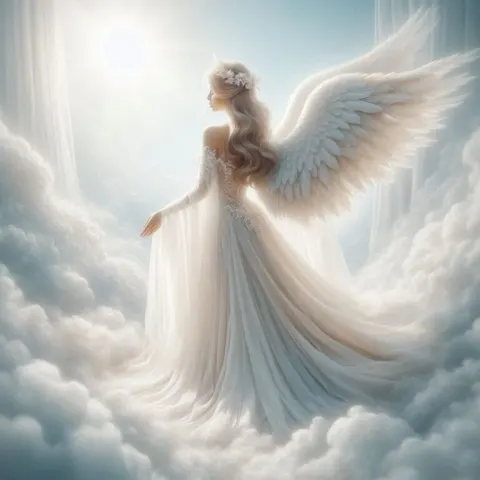 Ethereal Airbrushed Angel on Clouds with Sun Beams