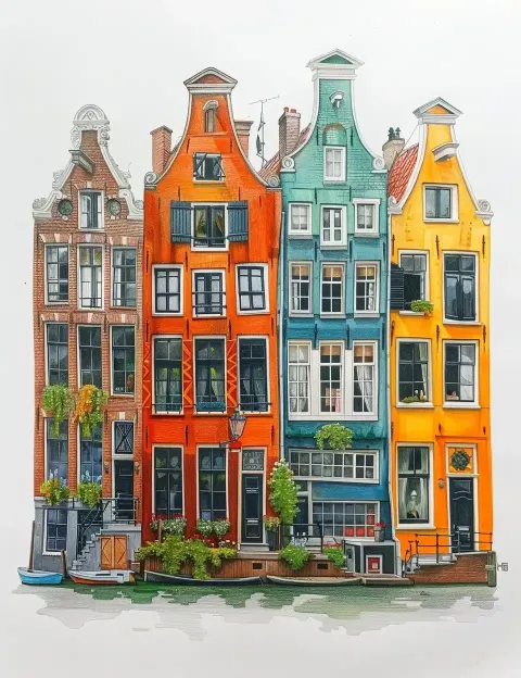 Dutch Houses in Colored Pencil