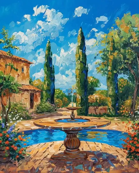 Mediterranean Garden Table Vintage Impressionism