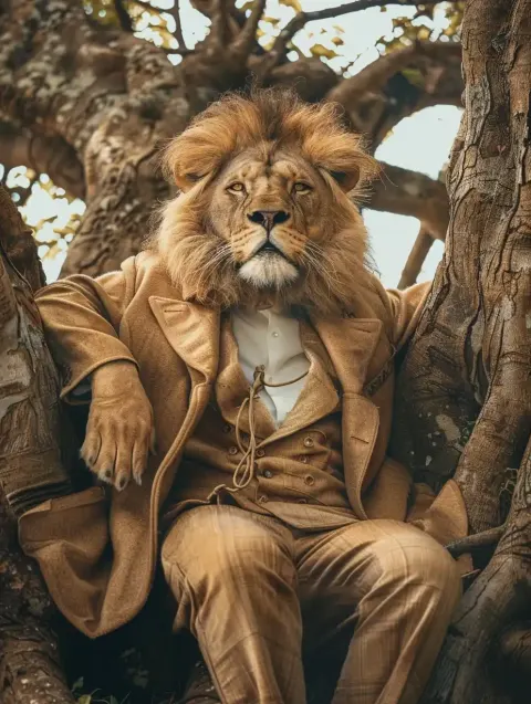 Cinematic Lion in Tree