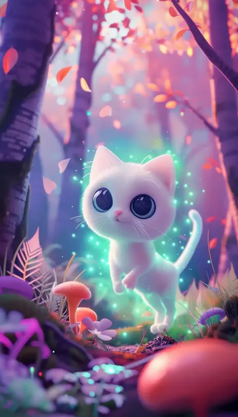 Whimsical Cat in Enchanted Forest