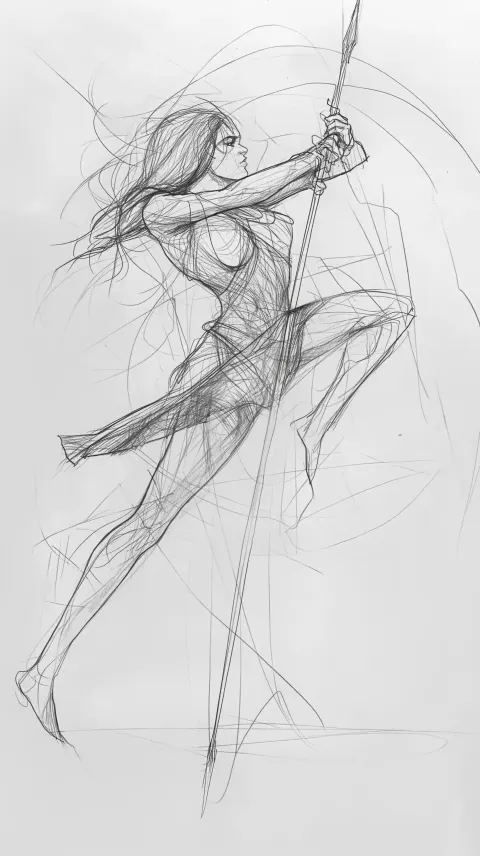 Spear Pose Sketch Art