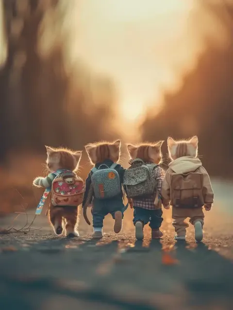 Whimsical Kittens at Sunset