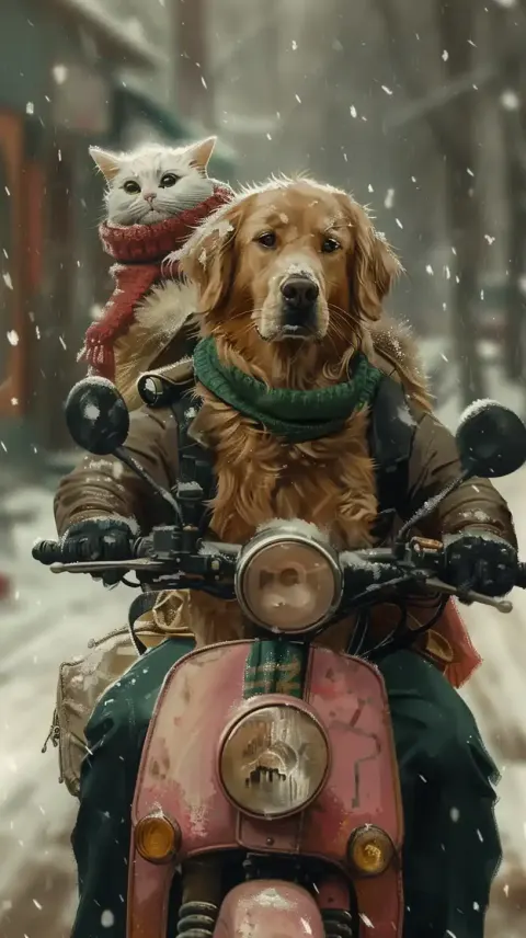 Golden Retriever  Cat Motorcycle Ride