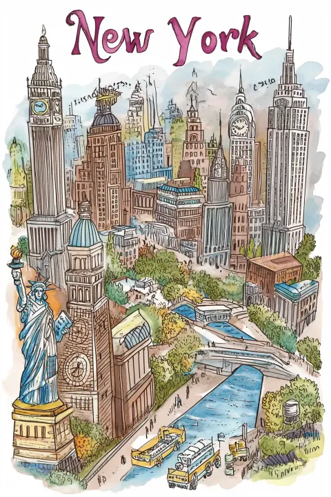 Vibrant NYC Landmarks Map