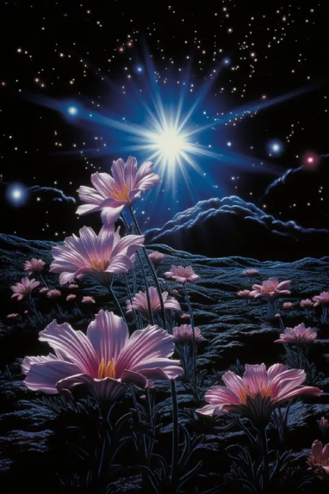 Neon Flower Collage Floating Island Psychedelic Poster