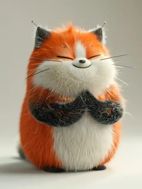 Furry Cat Praying 3D