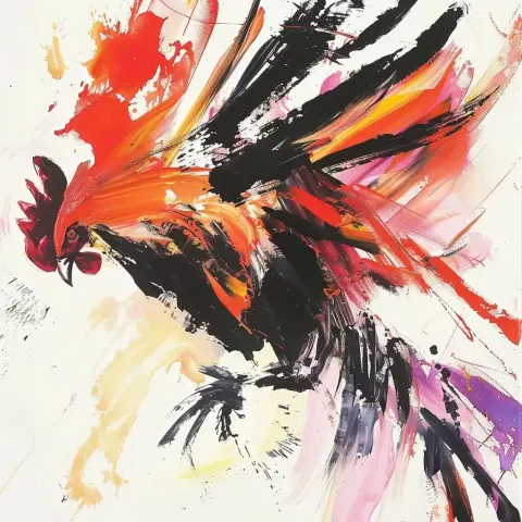 Fierce Rooster Fight Acrylic Expressionism
