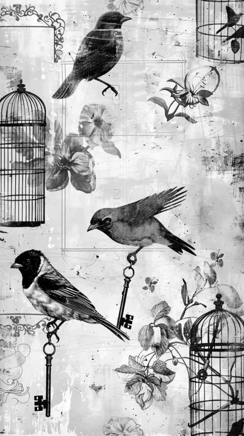 Grunge Avian Collage Pattern
