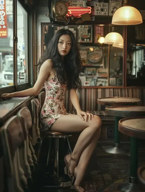 Retro Japanese Cafe Portrait