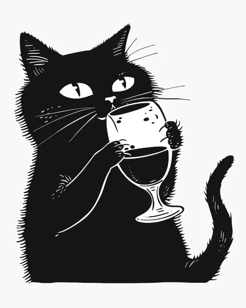 Comic Cat Sipping Wine