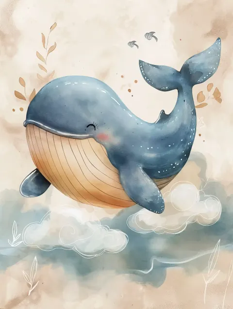 Boho Whale in Clouds
