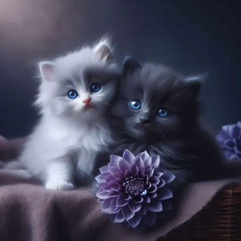 Two White Kittens with Indigo Dahlia Photography