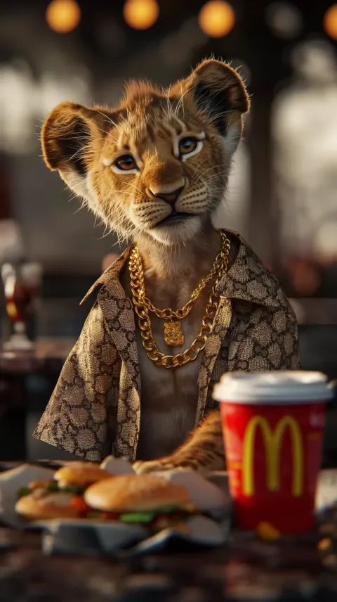 Realistic Simba with Gucci Shirt