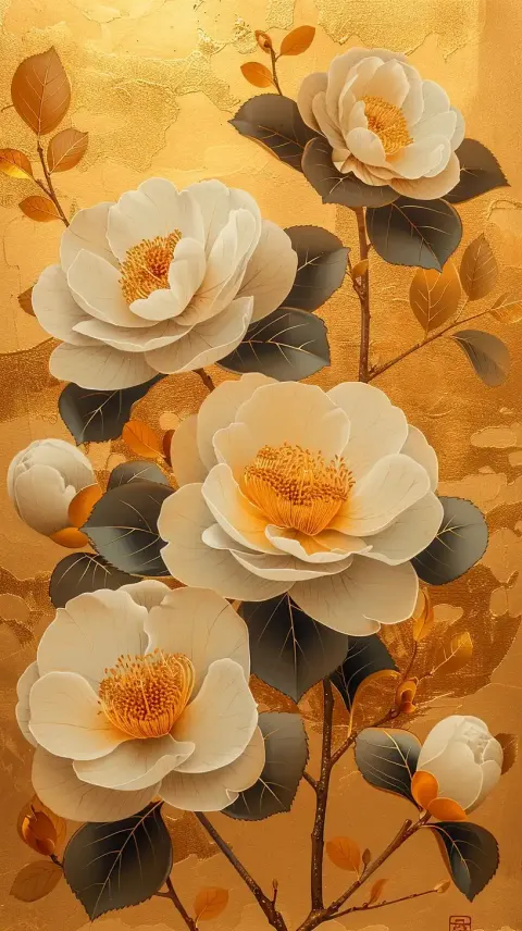 Sophisticated Gold Camellias