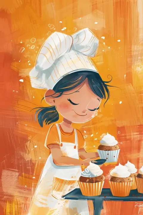 Cartoon Child Baking Cupcakes