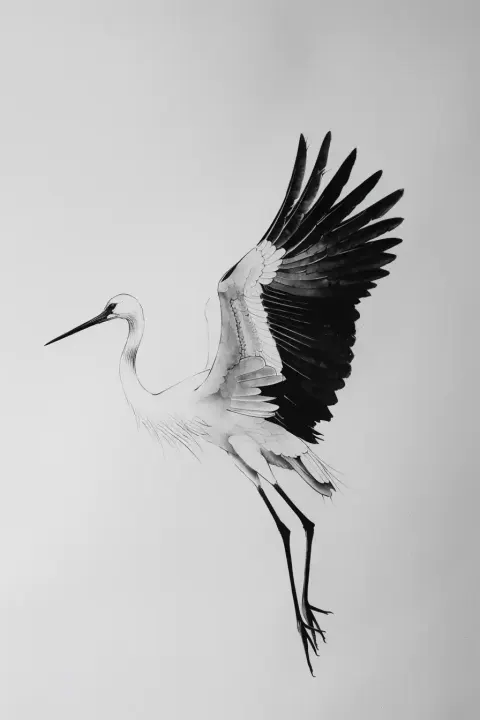 Ink Stork with Feline Motif