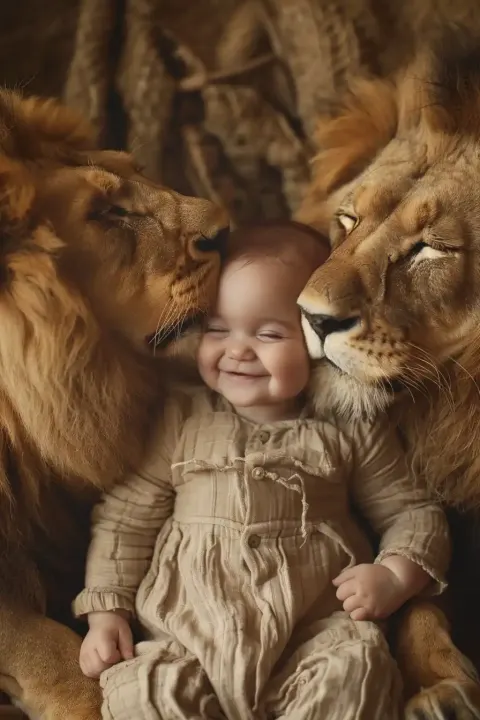Baby with Lions Raw Portrait